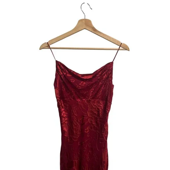 Nicole Miller Silk Burnout Floral Maxi Dress Burgundy Spaghetti Strap XS - Picture 5 of 10